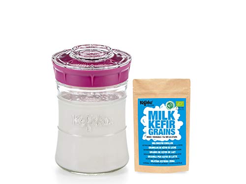 Kefirko Complete Milk KEFIR Starter Kit- 900ml Jar with Organic Grains – Make Your own Probiotic Drinks at Home for Good Gut Health and Build Your Immunity - Pink