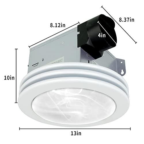 Image of Akicon Ultra Quiet Bathroom Exhaust Fan with LED Light 80CFM 2.0 Sones Round Bathroom Ventilation Fan with Frosted Glass Cover Satin White Finish (Satin White)