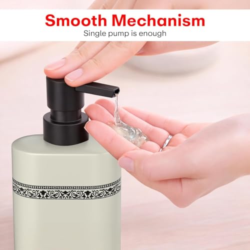 Image of Rioware Ceramic Soap Dispenser Hand Wash Bottles for Basin | Multipurpose Refillable for Liquid Shampoo, Kitchen, Bathroom, and Household Use | 300Ml, Pack of 2 - Ivory White & Taupe Grey