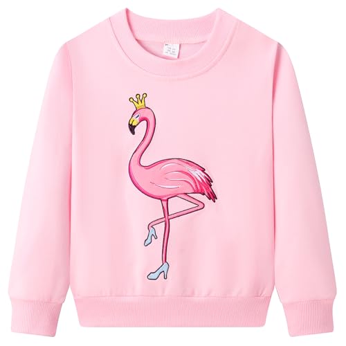 Dinopjs Tanzende Flamingo Mädchen Pullover, Kristallschuhe Prinzessin Mädch Sweatshirt, Flam Bird, Traditionelle Applikationstechnik mit Krone und hohe Absätze Kleidung für Kinder 7 Jahre / 122, Rosa