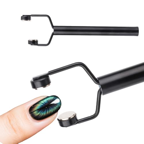 3 in 1 Cat Eye Magnet for Nails, Nail Art Design Cateye Magnetic Tool Y-Shaped Double Head Stainless Steel Fingernai Magnets Nail Gel Polish for Home DIY Salon Studio (Black)