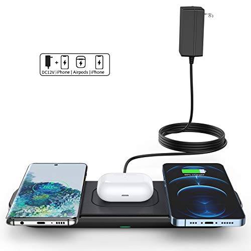 Fast Wireless Charger with Adapter,CHOETECH Triple Qi-Certified Wireless Charging Pad Compatible with iPhone 12/12 Pro/12 Pro Max/12 Mini/SE 2020/11/11 Pro Max/X/XS/XR,Galaxy S20/Note 10,AirPods Pro