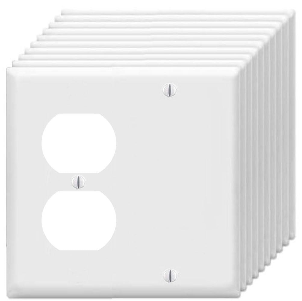 Duplex Receptacle Outlet/Blank Device Wall Plates 2-Gang Switch Electrical Cover Plate Unbreakable Thermoplastic Faceplate for Light Receptacle Outlet Switch, White (10 Pack)
