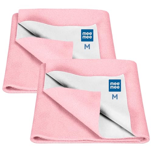 Image of Mee Mee Reusable Water Proof Cotton Bed Protector Sheet /Extra Absorbent Mat /Dry Sheets /Urine Sheet /Dry Mat Pack of 2 (70CmX100Cm) (Medium, Pink)