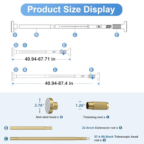 Image of Tension Rod 41-87inch Gold Tension Curtain Rods no Drilling | 1.26 inch Diameter Outdoor Curtain Rod for Patio,Windows,Anywhere Heavy Duty Spring Rods Adjustable