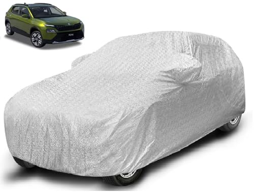 Image of Auto Hub Waterproof Car Cover Compatible with Skoda Kylaq with Mirror Pocket, Soft Cotton Lining, Waterproof Kylaq Car Cover- Metallic Silver