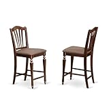 East West Furniture CHS-MAH-C Chelsea Counter Height Stools - Linen Fabric Upholstered Wood Dining Chairs, Set of 2, Mahogany