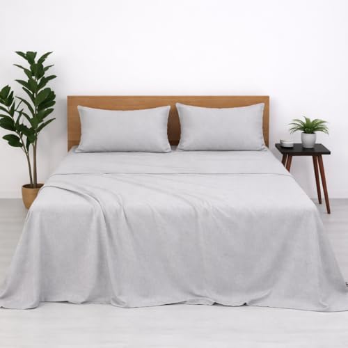 Image of Cotton Double Bedsheet with 2 Pillow Covers | 100% Pure Cotton | 300 Thread Count | Soft & Breathable |90x100 inch - Off White Linen Texture