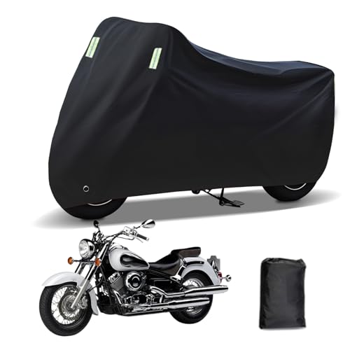 に適合する ヤマハ ドラッグスタークラシック400 バイクカバー 原付カバー バイク用レインカバー 警告反射テープ 盗難防止 紫外線防止 防埃 防雨 防雪 収納バッグ付き(黒)