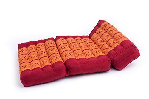 Gabur Kapok Dreams™ Foldable Meditation Cushion, 100% Kapok Zafu/Zabuton, Thai Design Orange & Red, 25.5"X19.5 #TOP2