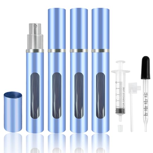 Kewjug 4 Pack Refillable Mini Perfume Atomizer Bottle，Portable Separate Bottles，Travel and Outings Spray Boxes Dispensers 5ml/0.2oz (Blue)