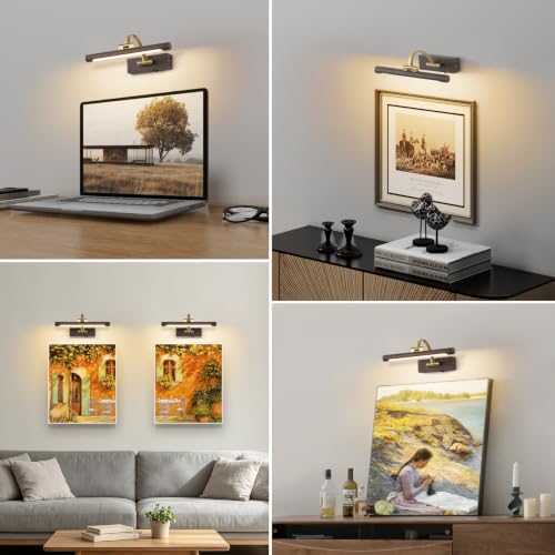Image of Tassuowell LED Picture Lights for Wall Rechargeable, Battery Operated Art Light for Paintings (Wood Grain, 12inch)