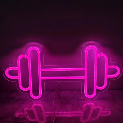 Image of Gym Neon Sign,Dumbbell LED Neon Light for Home Gym Decor,Pink Neon Sign Dimmable led gym lights for Wall Decor,Gym Decor Sports Neon Sign for Workout Room,Men Women Wall Decor Gift,15.7x7.9IN