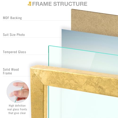 Image of Golden State Art, 11x17 Gold Picture Frame Made of Solid Wood and Tempered Glass - Wall Mounting - Great for Posters, Weddings, and Engagements, 4 Pack