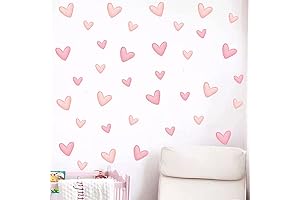 Heart Wallpaper Stick and Peel - 6 Sheets of Pink Heart Wall...