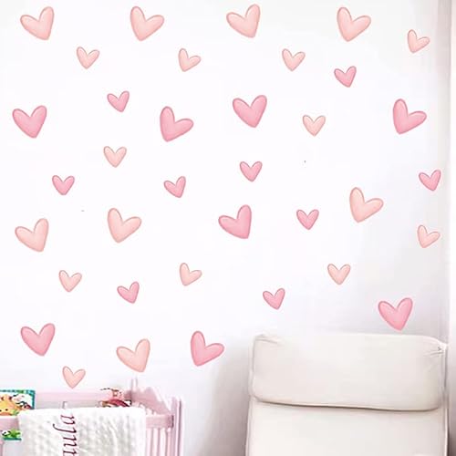 80Pcs Pink Heart Shape Wall Stickers For Bedroom Living Room Girls Room Decoration Kids Room Baby Nursery Room Wall Decals Interior Wallpaper Pvc Murals #TOP2