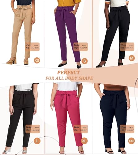Hybrid & Company Women's Paper Bag Pants Casual Slim High Waist Pants with Bow Knot4