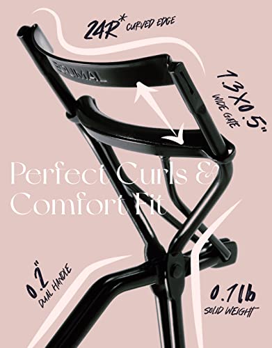 Equmal Curved Edge Eyelash Curler With 2 Refill Pads & Satin Pouch - For Asian Eyes - No Pinching Or Pulling And Perfect For Short And Straight Flat Lashes - 2 Different Curling Style - Gentle & Safe #TOP2