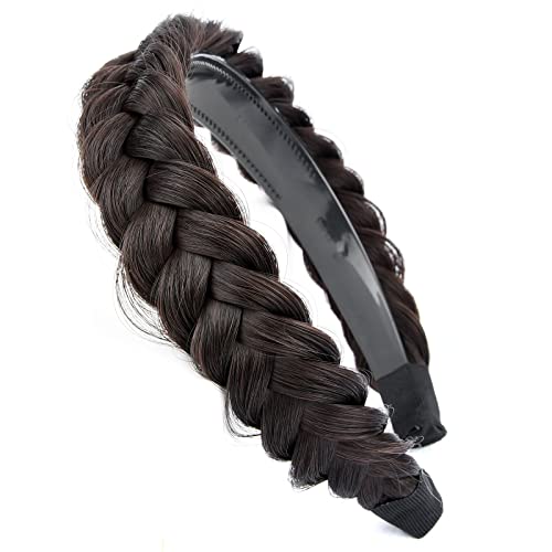 Gledola Wide Braided Headband With Teeth Braids Hairband With Tooth Synthetic Hair Band Plaited Hairband For Women (W-Brunette Brown)