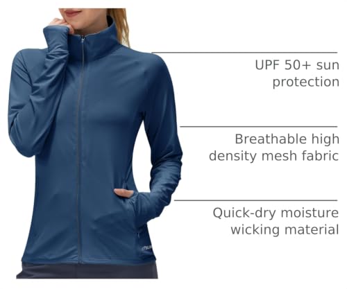 Image of Women's UPF 50+ UV Sun Protection Clothing Long Sleeve Athletic Hiking Shirts Lightweight SPF Zip Up Outdoor Jacket