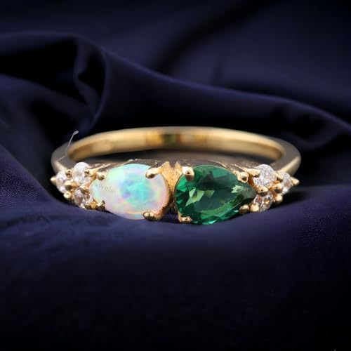 Generic Teardrop Shape Opal & Emerald Cluster Ring Solid Yellow Gold Plated Engagement Ring October Birthstone Eternity Women Jewelry Ring Diamond Gift For Love BY SHUBHKRISHNA JEWELS2
