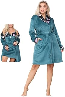 طقم قميص وثوب نسائي من القطيفة الناعمة ، روب نوم وكمينو حريمي قصير من دعدوش .