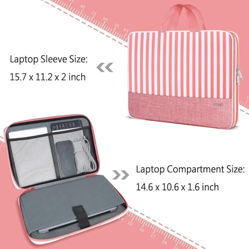 Image of Ytonet Laptop Sleeve Case 16 inch, 15-15.6 Inch Laptop Cover with Handle | Compatible with HP, Dell, Lenovo, Asus Notebook, Protective, TSA, Water Resistant, Gift for Women, Pink Stripes