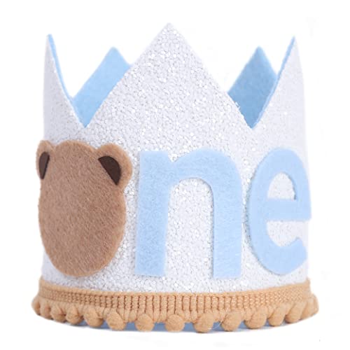 WAOUH Teddy Bear Crown - Costume Headwear, Bear Themed First Birthday Party Decorations, White, Boys aged 1 year