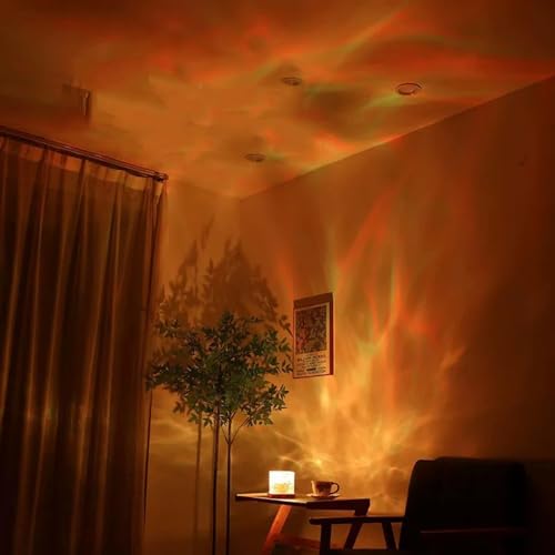 Image of Ocean Wave Projector Lamp,Northern Lights Projector Light,16 Colors Gradual Rotating Flame Water Lamp, Cube Night Light with Remote Control for Living Room Bedroom Decor Hotel, etc
