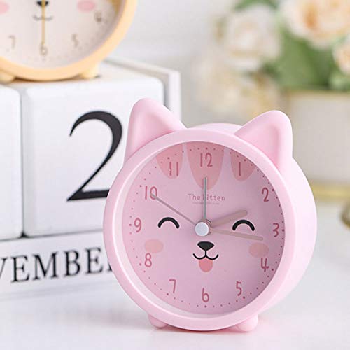 Danse Jupe 3" Kids Alarm Clock Round Silicon Analog Desk Clock Cartoon Animal Silent Non Ticking,Backlight,Battery Operated For Bedroom,Pink Cat #TOP1