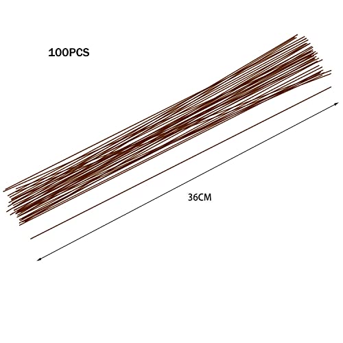 Prudiut Floral Wire 26 Gauge, 100 Pcs Brown Florist Wire Flower Wire Stems Floral Wire for Crafts, Bouquet Stem Wrapping, Wreath Making, Flower Arrangement Supplies(14 Inch)
