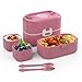 Benooa Fiambrera para Niños con Compartimentos, Cuchara y Tenedor, Fiambrera Infantil Portátil de 860ml, a Prueba de Fugas, Sin BPA, Apto para Congelador, Microondas y Lavavajillas (Rosa)