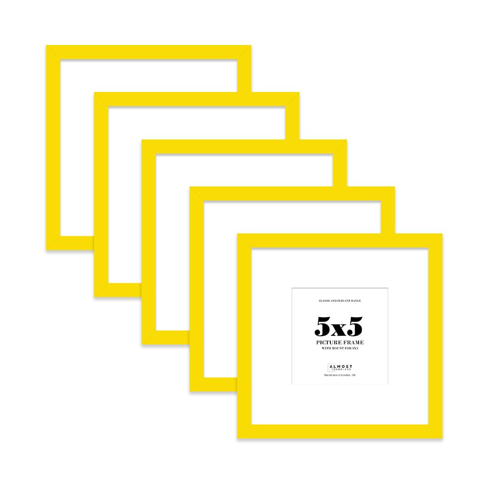 5x5 Yellow Picture Frame with Mount for 3x3 Photos, Prints - Modern Square Wall Frame, Set of 5