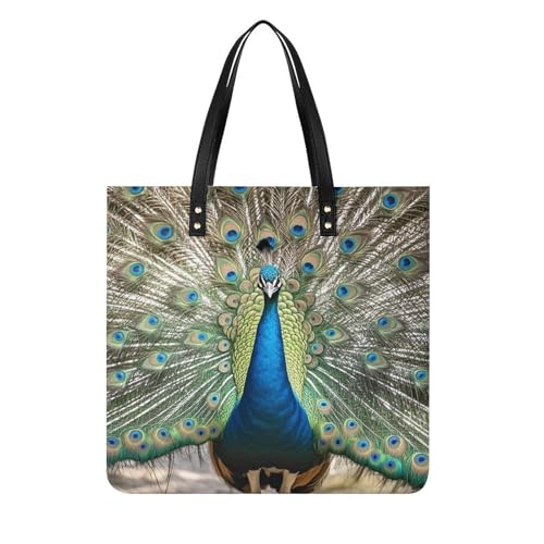 Sac fourre-tout en cuir blanc motif paon 39x39cm pour femme