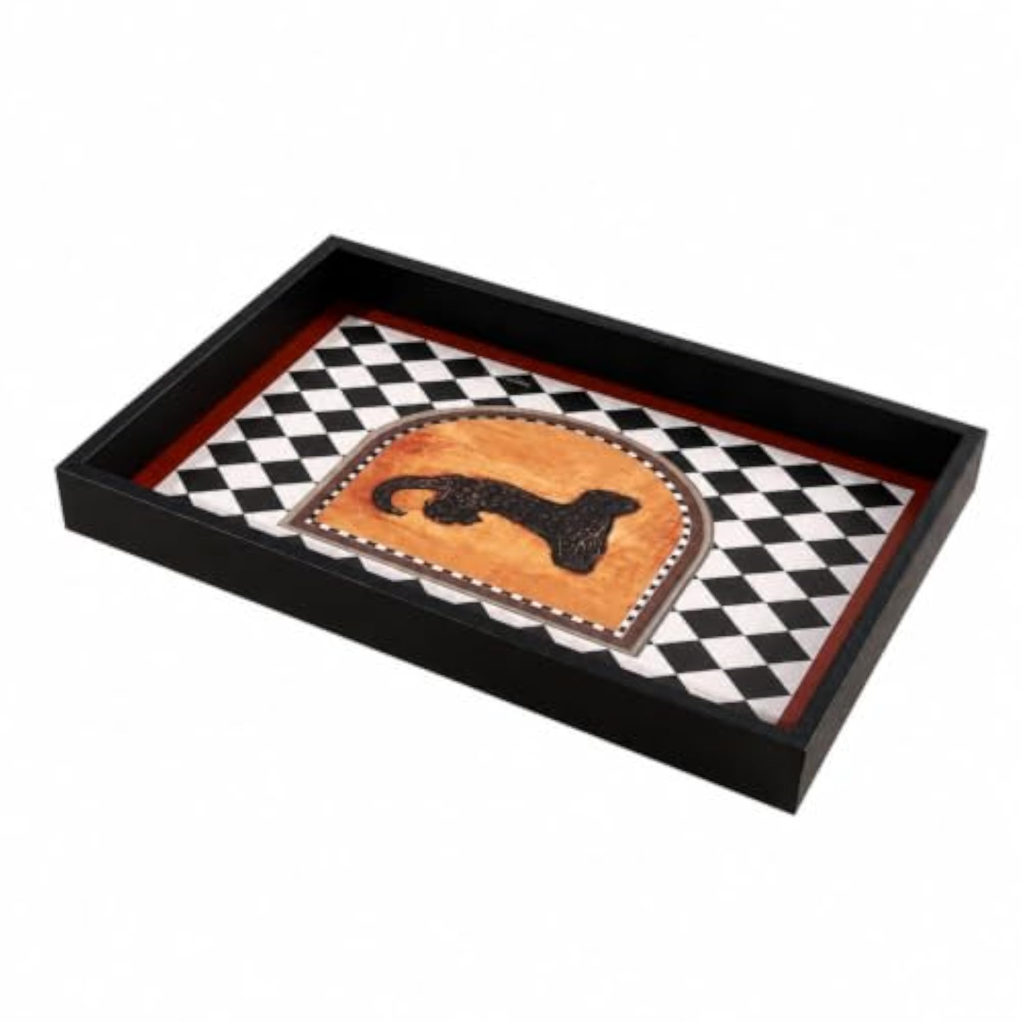 Stylish Rectangular Desktop Storage Tray, Checkerboard Motif