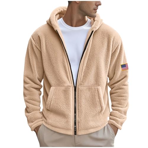 Cambkatl Men's Fuzzy Zip Up Hoodies Winter Warm Casual Fleece Long Sleeve Streetwear Hooded Sweatshirt Jackets with Pockets