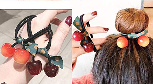 Woiwo QXL0251 3 Pcs Lovely Imitation Cherry Hair Ring Day Tie Rubber Band Female Tie Head Web Celebrity Korean Version Bowknot Hair Rope Headwear thumb #4