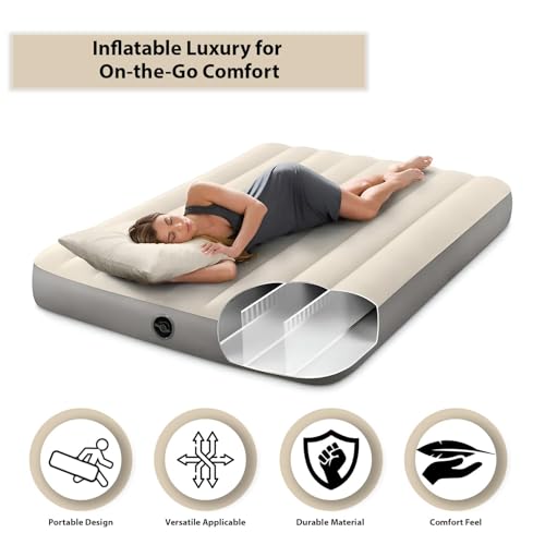 Image of HACER Inflatable Air Bed Portable Mattress Quick Inflation /Deflation Blow Up Single Beds for Home Camping Travel (Beige)