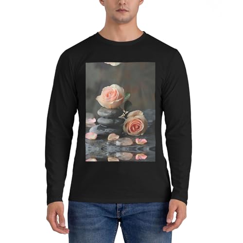 Chemise Mode Homme Classique Manches Longues à Motif Fleurs Rose et Spa Stone