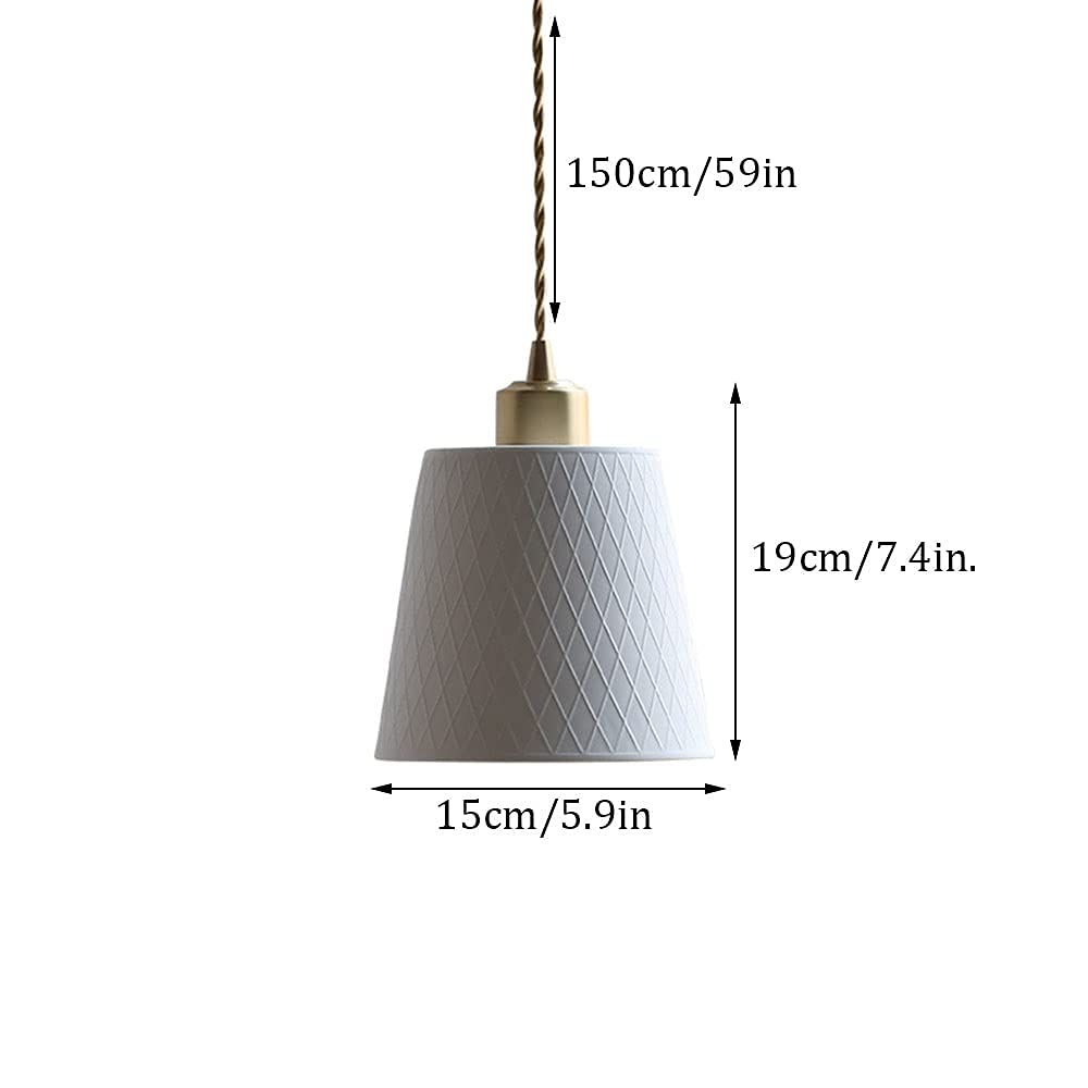 Iluminación Colgante de Material de Porcelana Blanca Simple de Estilo Japonés, Mini Candelabro con Patrón de Cuadrícula, Lámpara Colgante de Hogar con Forma de Linterna Cilíndrica Creativa, Lámp