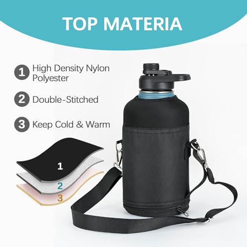 RAYMYLO Water Bottle Holder Carrier Bag Crossbody with Adjustable Shoulder Strap, 64 128 oz Sports Water Bottle Sleeve Accessories for Biking Hiking Travelling Camping, Black by RAYMYLO - Used condition - Image 2