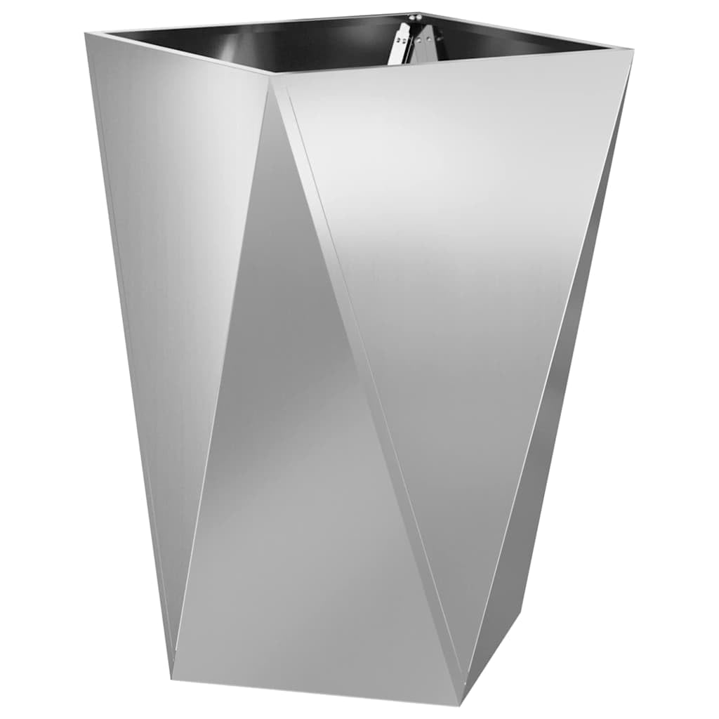 Macetero de acero galvanizado plateado 50 x 50 x 75 cm moderno rectangular para terraza con base integrada, robusta y resistente a la intemperie para exteriores