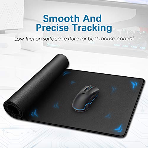 Extended Gaming Mouse Pad With Stitched Edge 31.5×15.75×0.12 Inches Premium-Textured Non-Slip Rubber Base Mouse Mat Mousepad For Office & Home, Black (1 Pack) #TOP4