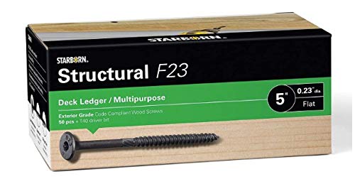 Starborn Structural Xf23Ct500 F23 Deck Ledger/Multipurpose Flat Head Wood Screw - Black - 50 Count - 0.23" X 5" #TOP11