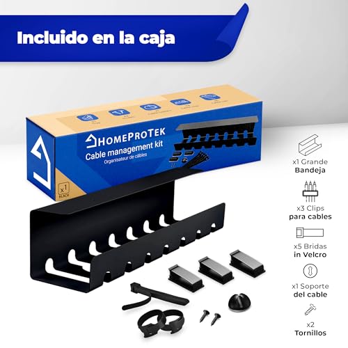 HOMEPROTEK Organizador Cables Escritorio para Organiza Cables - x1 Bandeja Cables Escritorio Negro para Esconder Cables en tu Oficina o en tu Casa - Cable Organizer for Desk Cable Management - imagen 8
