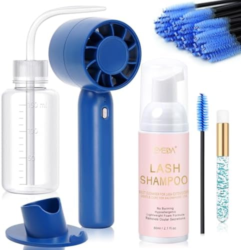 EMEDA Lash Shampoo Kit 2.02 Fl.oz Lash Cleaning Kit with Fan (Blue)