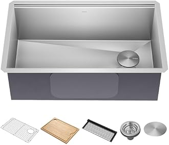 KRAUS Kore Workstation 30-inch Undermount 16 Gauge Stainless Steel Kitchen Sink, Single Bowl Kitchen Sink with Accessories, KWU110-30