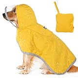Hunderegenmantel, Wasserdichter Regenmantel für Hunde mit Kapuze & Reflektierende Streifen, Verstellbare Hunderegenjacke für Kleine Mittelgroße und Große Hunde (S)