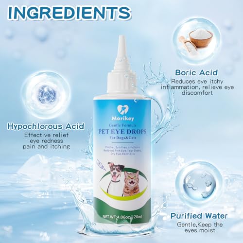 Morikey Pet Eye Drops,Gentle&Safe Dog Eye Drop for Infection,Relieve Eyes Itching & Irritation,Remove Tear Stains,Safe for All Animals, 4.06oz,120ml - Image 3