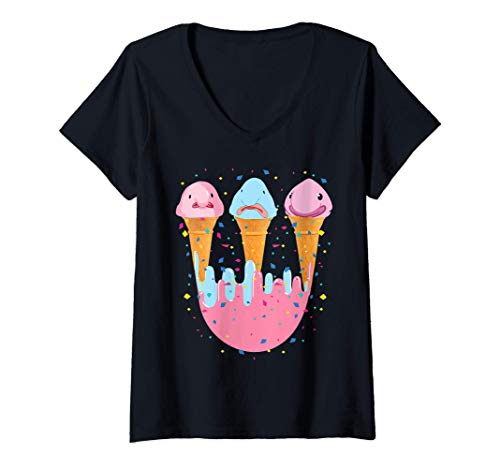 Mujer Blobfish Ice Cream Helado de Pez Globo Divertido Camiseta Cuello V